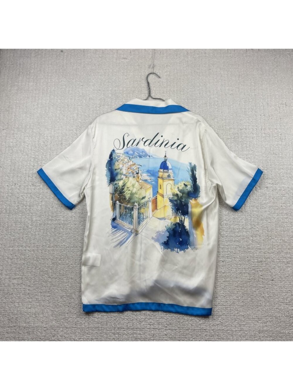 Zara Button Up Short Sleeve Summer Shirt Silk Style Sardinia Italy Graphic NEW*